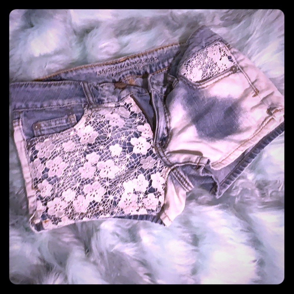 American Eagle Blue Jean and lace cheeky shorts